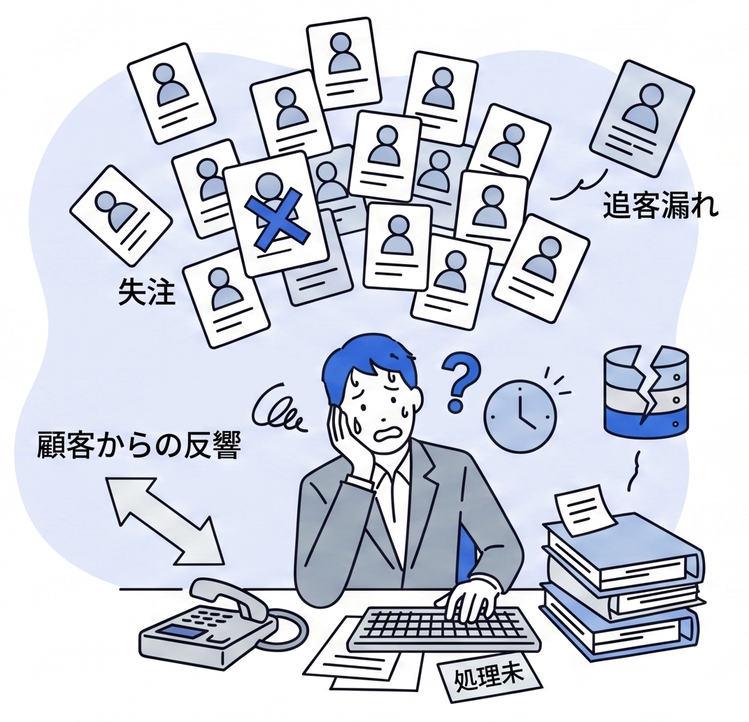 追客業務に追われる不動産営業のイラスト
